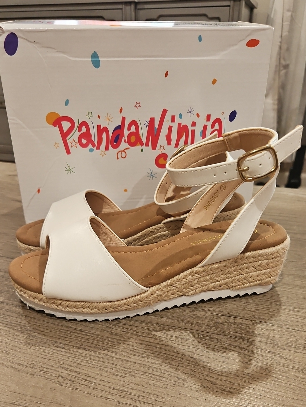 Pandaninjia White Espadrille Wedge Sandals little girl's size 2